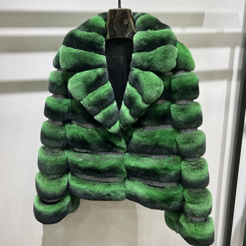 Boutique Gala HOT SALE 4 Colors S-2XL  Luxury Original Chinchilla Fur Coat Winter Real Natural Rex Rabbit Fur Outerwear Authentic Chinchilla Jacket Women Luxury Apparel Supplies.