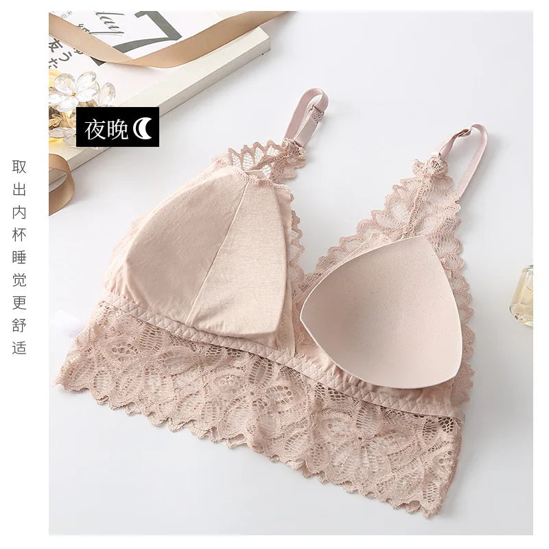 Women Lace Bra Set Deep V Bra and Panties Set Lace Bralette Seamless Underwear Embroidery Intimates Female Sexy Lingerie Set