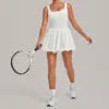 12 Colors S-XL Women's Professional Tennis Dress Cross Back U-Shape Backless Top Fluffy Pleated Skirt With Pocket Running Fitness Tennis Dress Women Sports Clothing Supplies