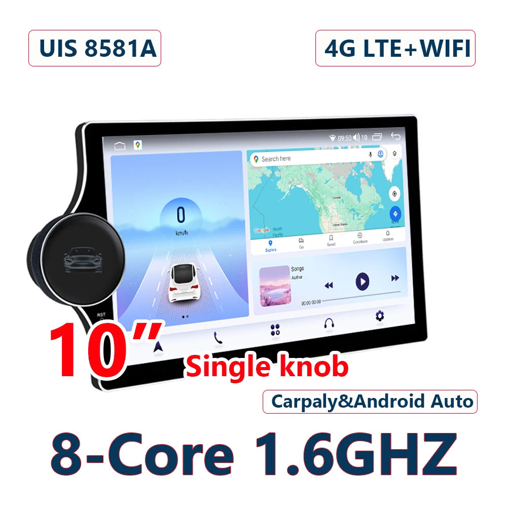 NEW Arrivals  10 Inch Single Knob UIS8581A Android Car GPS Stereo Android 12 UIS8581A Octa Core QLED 4G LTE GPS Navigator  Wireless CarPlay