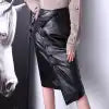 Black/Burgundy Color High Quality Customized Size Color, New Design 100% Natural Sheepskin Leather Wrap Skirt Asymmetry Genuine Leather Long Skirt Office Lady Business Dinner Evening Party Clubwear Ladies Luxury Apparel Acces