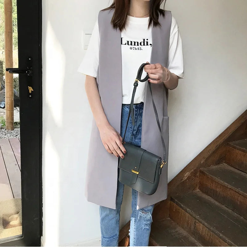 NEW Arrivals Simple Slimming Vest Women's Spring Summer New Style Fashionable and Mid Length Suit Vest Women Casual Clothing Supplies