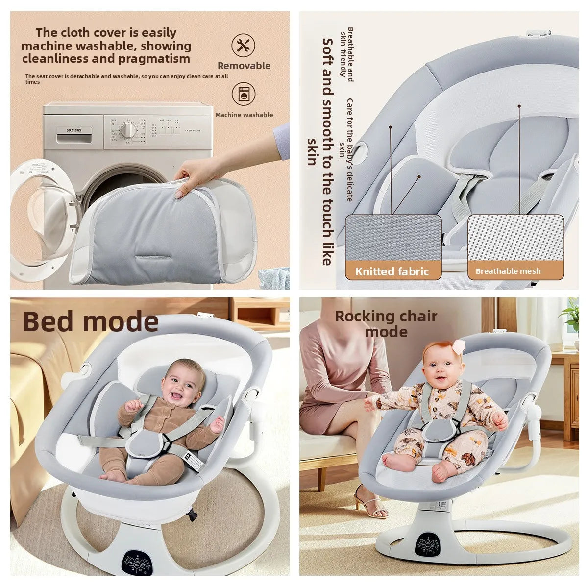 Electric Baby Rocking Chair with Canopy + Mosquito Net + Doll, USB Remote  Cross-border New-tyle Electric Baby Rocker Foldable Infant Swing Chair Smart Sleep-Inducing Crib Automatic Lullaby Device