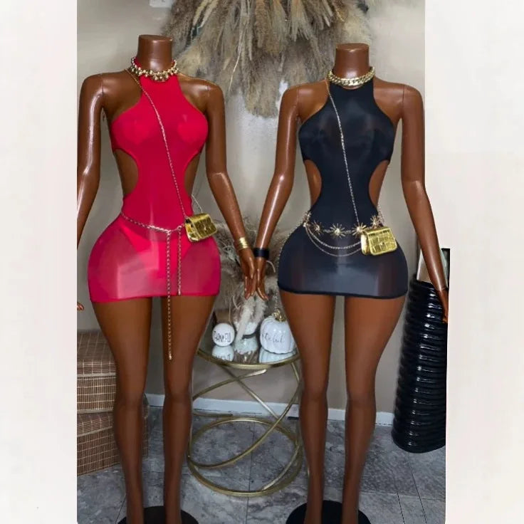 5 Colors Sexy Hot See Through Women's Sexy Ultra-Stretch High-Gloss Body Vest Skirt Evening Party Nightclub Sheer Sleeveless Top Mini Skirt Dress Women Sexy Clothing Supplies