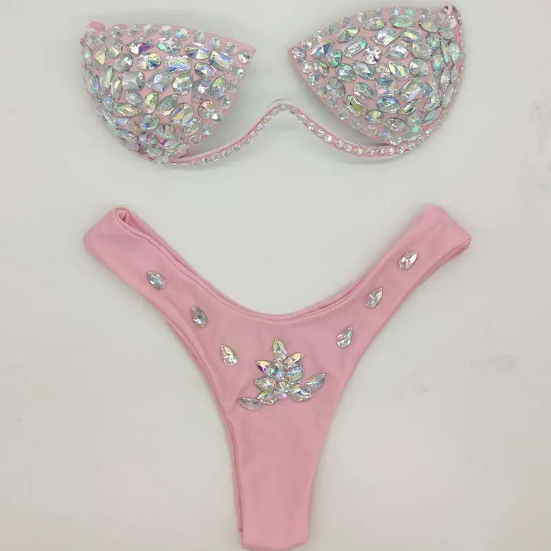 10 Colors Luxurious Diamond Sexy Bikini Crystal Bikini Swimwear Plus  Sizes Rhinestone Swimsuit Summer Beachwear