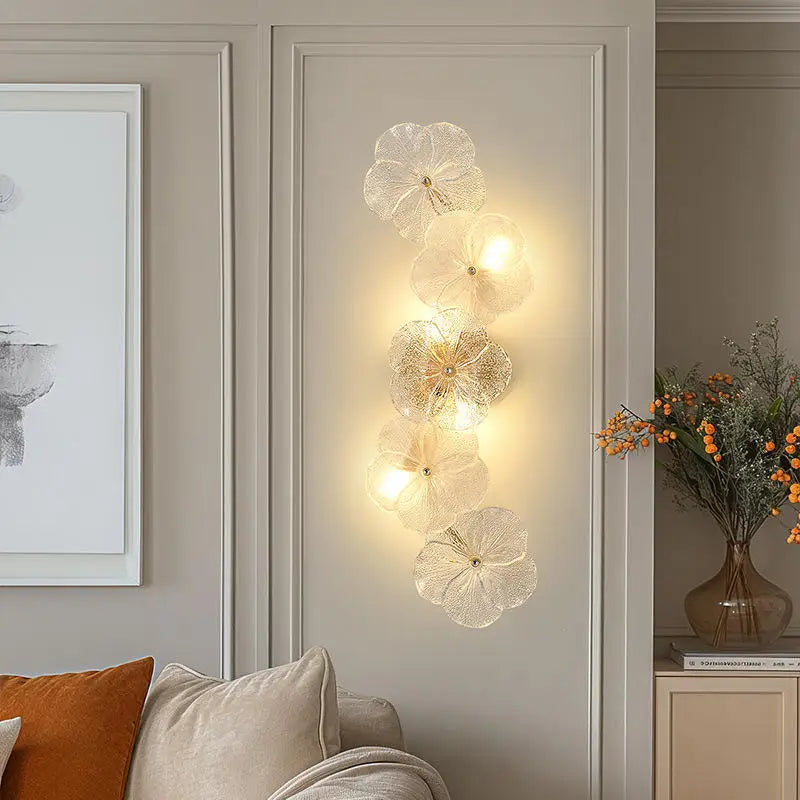Villa Home Luxury Modern Simple Glass Flower Wall Lamp French Style Light Luxury New Style Living Room Background Decor Elegant Entrance Wall Lights 3 Years Warranty