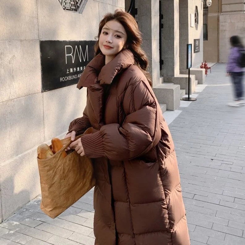Top Quality Winter  Cotton Jacket Women's Style Over Knee Long New Style Fashion Thickened Puff Feeling Oversized Loose Windproof Coat Snow Boots Outerwear Jackets Ladies Winter Apparel Supplies