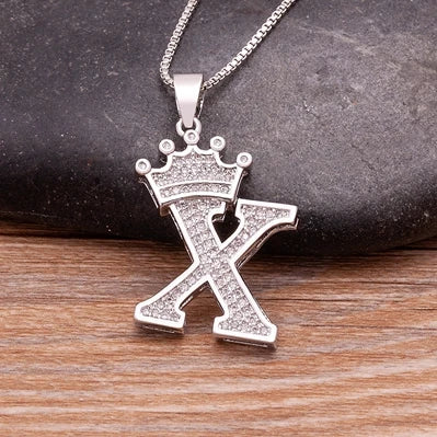 Hot Sale A-Z Letters Crown Pendant Initial Alphabet Necklace For Women Men Accessories Name Jewelry  Party Birthday Gifts