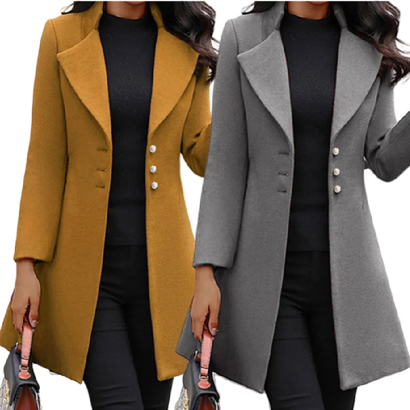 Black/Gray/Yellow Color Top Quality Mid-Length French Version Women's Wool Lapel Thin Autumn Winter Spring Coat Solid Color Slim Office Lady  Woolen Blazer Coats Women Clothing Supplies