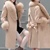 Woolen Coat Mid-length Korean Style New Winter Slim-fit Lace-up Large Woolen Collar Woolen Coat Detachable Woolen Collar