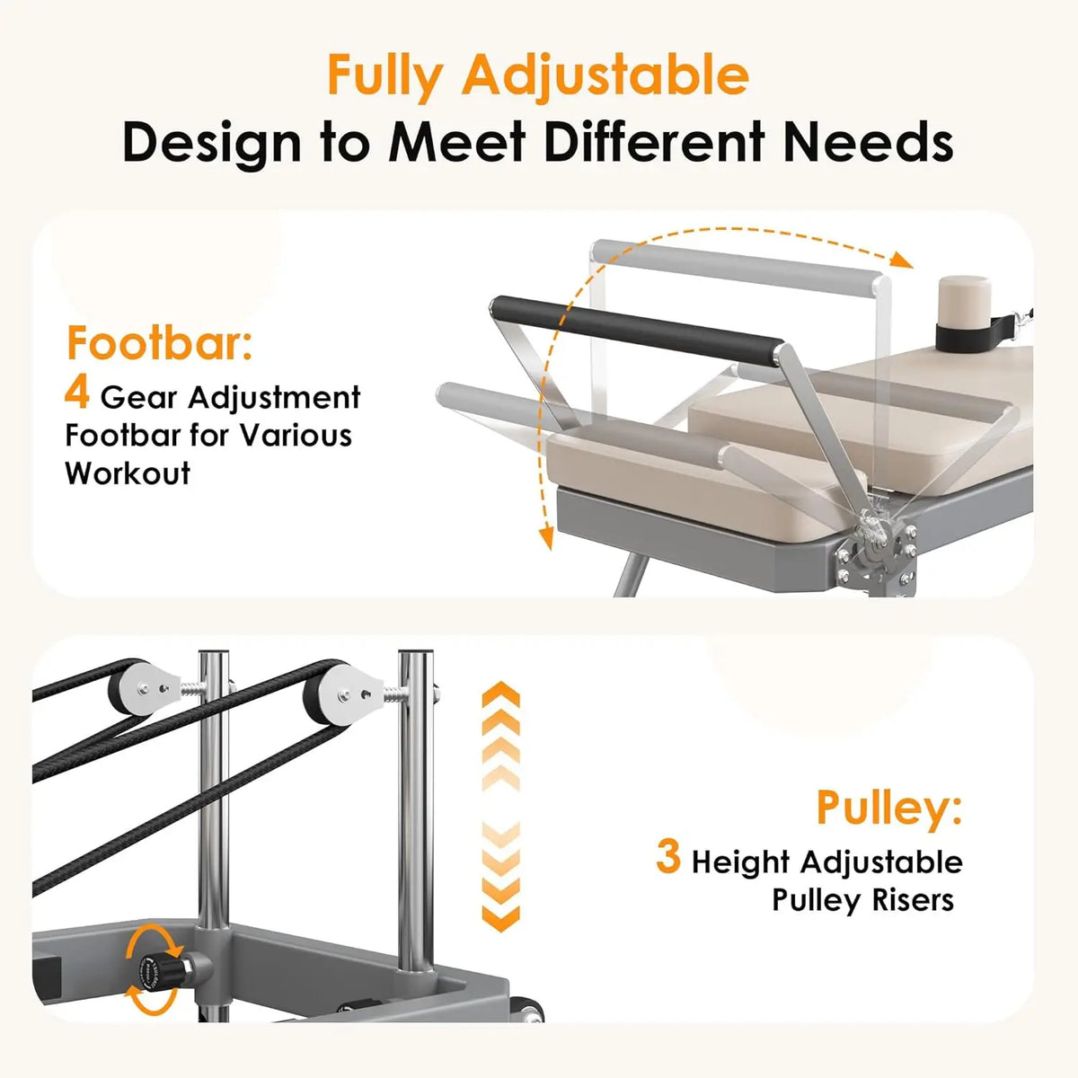 400Lbs Power Pilates Reformer Machine Home Gym System Workout Foldable Adjustable Tension High Strength Alloy Springs Beginners Sports Supplies