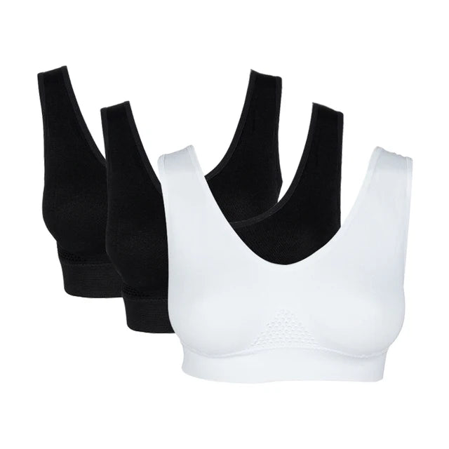 NEW Arrivals 3PCS Set M-5XL Lot Sports Bra Women's Intimates With Pads Plus Size Bras For Women Active Brassiere Push Up Big Size Yoga Sports Vest Wireless BH 5XL