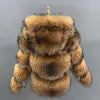 S-2XL Plus Size New Style Winter Brown Hooded Short 100% Real Raccoon Fur Coat Crop Natural Fur Coats Snow Boots Outerwear Jackets Women Luxury Apparel Supplies
