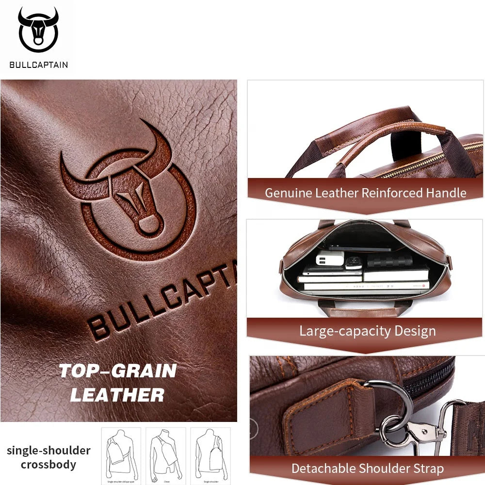 Black/Brown Color Men's Real Leather Briefcase, Large Capacity Multifunctional Shoulder Handbag, Top Quality Professional Business Layer Office Cowhide Business Laptop Bag