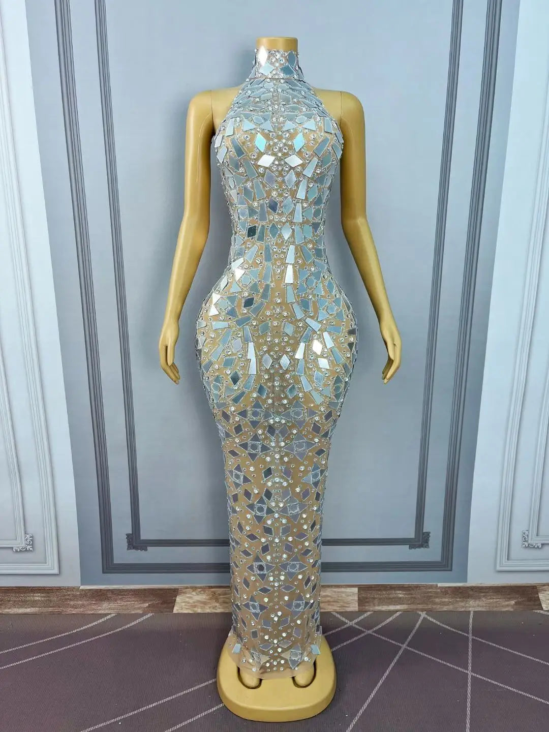 Luxury Mirror Glitter Sequin Celebrities Red Carpet Wedding Guest  Evening Party Night Clubwear Prom Sexy Long Maxi Dress Ladies Business Dinner  Backless Rhinestones Crystal Beaded Gown Ladies Luxury Formal Apparel Supplies