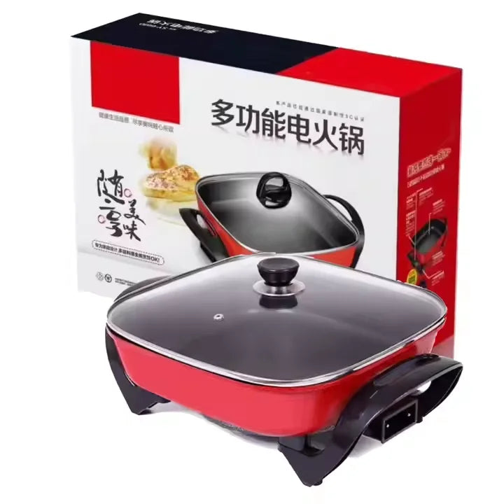 Portable Korean Style Square 5L Electric Smart Cooker Healthy Kitchen Non-Stick Pot Ware Electric Caldron for Dormitory Outdoor Camping Barbeque Home Appliances Cooking Tools