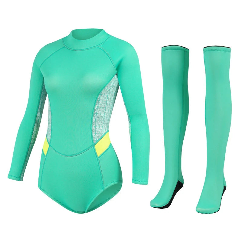 New Arrivals 2MM Neoprene Wetsuit Women's Long-Sleeved Warm Cold-Proof Surf Suit Suit Snorkeling Sunscreen Wetsuit Stockings Diving Scuba Underwater Fishing Water Sports Clothing Supplies