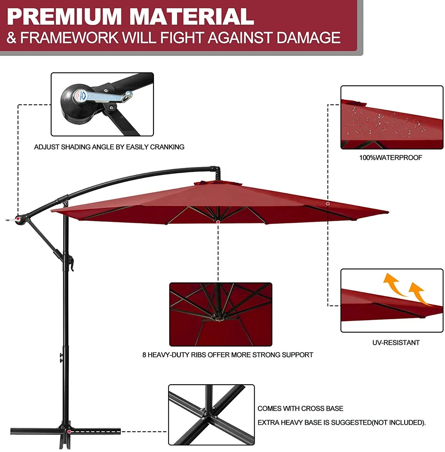 5ft New Villa Home Outdoor Swimming Pool Hotels Large Umbrella Durable Patio Garden Canopy Courtyard Parasol Sun Protection Tent Banana Sunshade Umbrella for Beach Camping Use