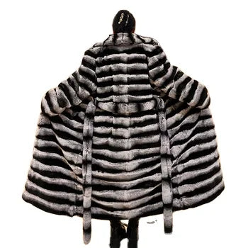Boutique Gala HOT SALE Women & Men Winter Fashionable Real Rex Rabbit Fur Long Coat with Belt Bigger Size Trench Fur Coat Chinchilla Color Outerwear Maxi Jackets Ladies Luxury Apparel Supplies