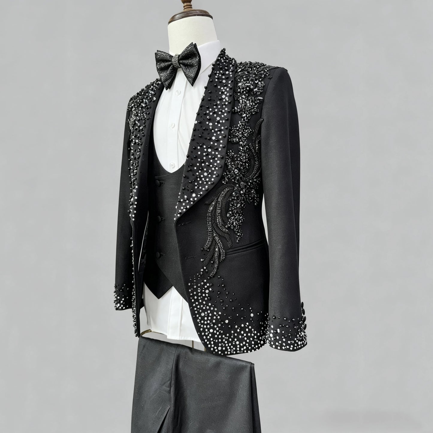 3 PCS Set Xs-3XL Plus Size Men's Luxury Tuxedo Suit Handmade Blazer Shiny Jewelry Ornament Hand Embroidery Formal Wedding Groom Guest Evening Business Dinner Party Prom Red Carpet Celebrities Luxury Clothes