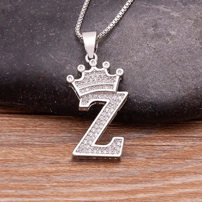 Hot Sale A-Z Letters Crown Pendant Initial Alphabet Necklace For Women Men Accessories Name Jewelry  Party Birthday Gifts