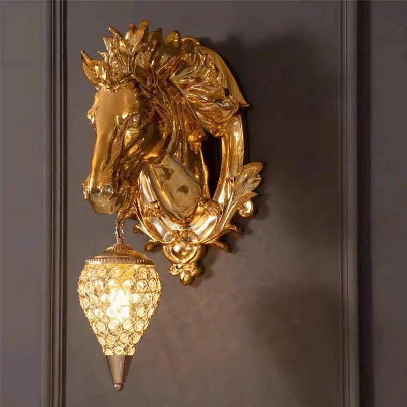 Villa Home Luxury Art Creative Decoration 55/61cm Contemporary Resin Horse Wall Lamp LED Creative Luxury Gold Sconce Light for Decor Home Living Room Bedroom
