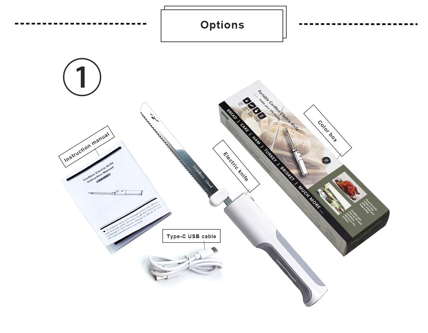 Wireless USB Professional Chef Electric Meat Knives Rechargeable Kitchen Knife Electric Stainless Steel Two Blades Ham Slicing Carving Cutting Sourdough Bread Knife Household Appliances