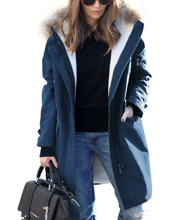 BEST PRICE S-3XL Plus Size Women's Autumn and Winter Warm Ladies Hooded Outdoor Fur Collar Women's Jacket Hooded Windbreaker Trench Coats Ladies Clothing Supplies.