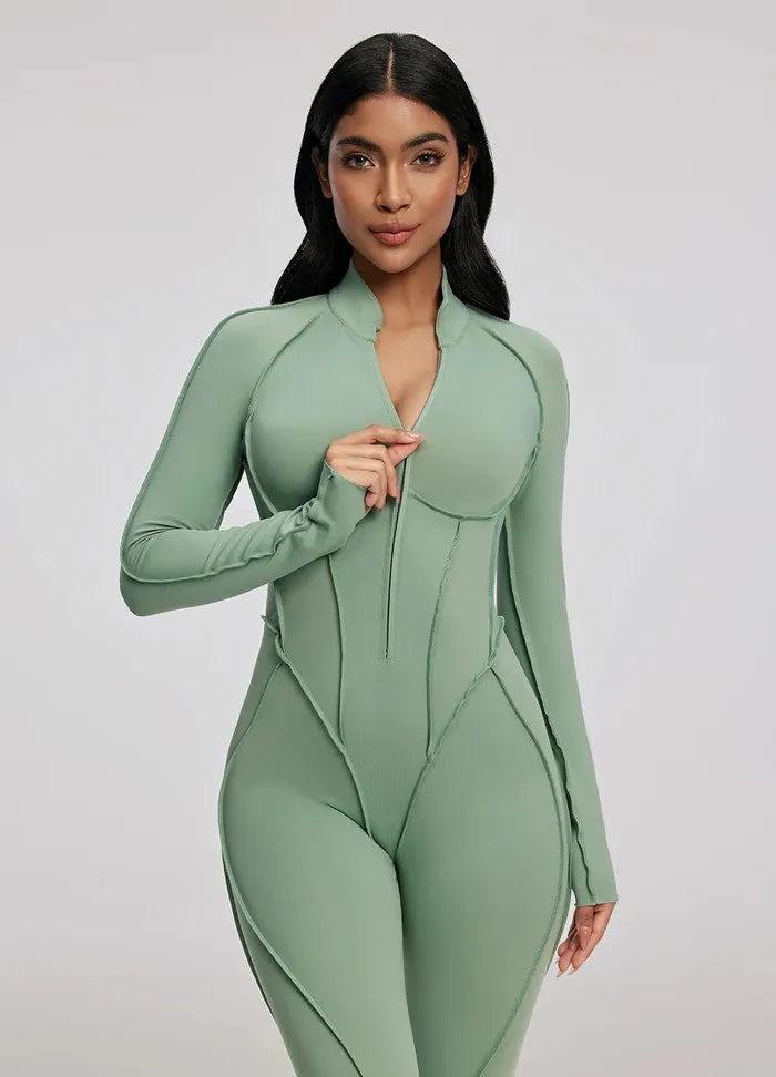 10 Colors S-XL NEW Arrivals Custom Zippered Front Women Long Sleeve Yoga Jumpsuit One Piece Workout Quick Dry Bodysuit Slim-Fit Bodysuit Backless Sports Rompers