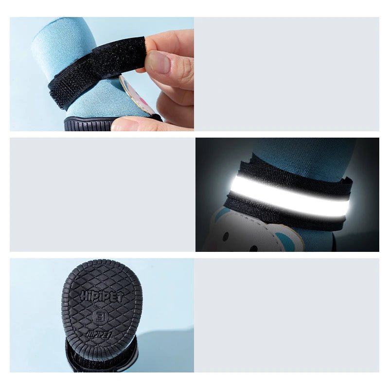 New Rainy Day Outdoor Pet Anti-Slip Shoes Wear-Resistant Cartoon Waterproof Reflective Dog Shoes