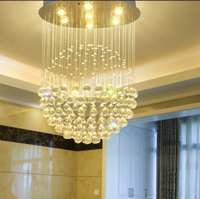 NEW Villa Home Living Room Staircase Luxury K9 Crystal Chandelier Decorative Dining Room Crystal Ball Pendant Lights Raindrop Sphere Tassels Ceiling Lamps Home Lighting Supplies
