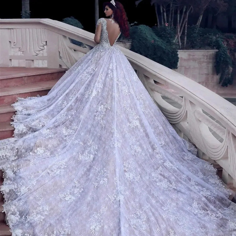 Boutique Gala HOT SALE TOP Luxury Rhinestones Heavy Beaded Crystal Pearls Women's Wedding Dresses Backless Sweep Train White/Ivory Color Evening Wedding Ceremony Prom Party Mermaid Bridal Gowns Ladies Luxury Apparel Supplies