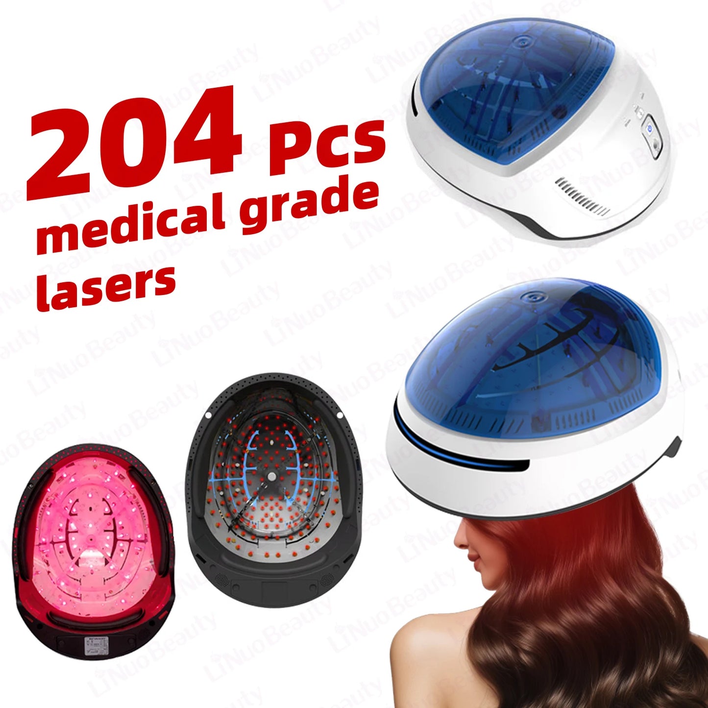 NEW 204 Diodes EMS Medical Laser Hair Growth Scalp Blood Circulation Helmet 650nm Red Light Therapy Cap Anti Hair Loss Baldness Treatment Hair Regrowth Device Women Men Hair Care Supplies.