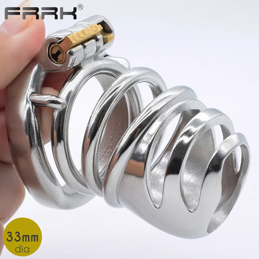 Adult FRRK Metal Cock Cage Stainless Steel Male Chastity Device Penis Ring BDSM Bondage Adult Sex Toys For Erect Denial Games