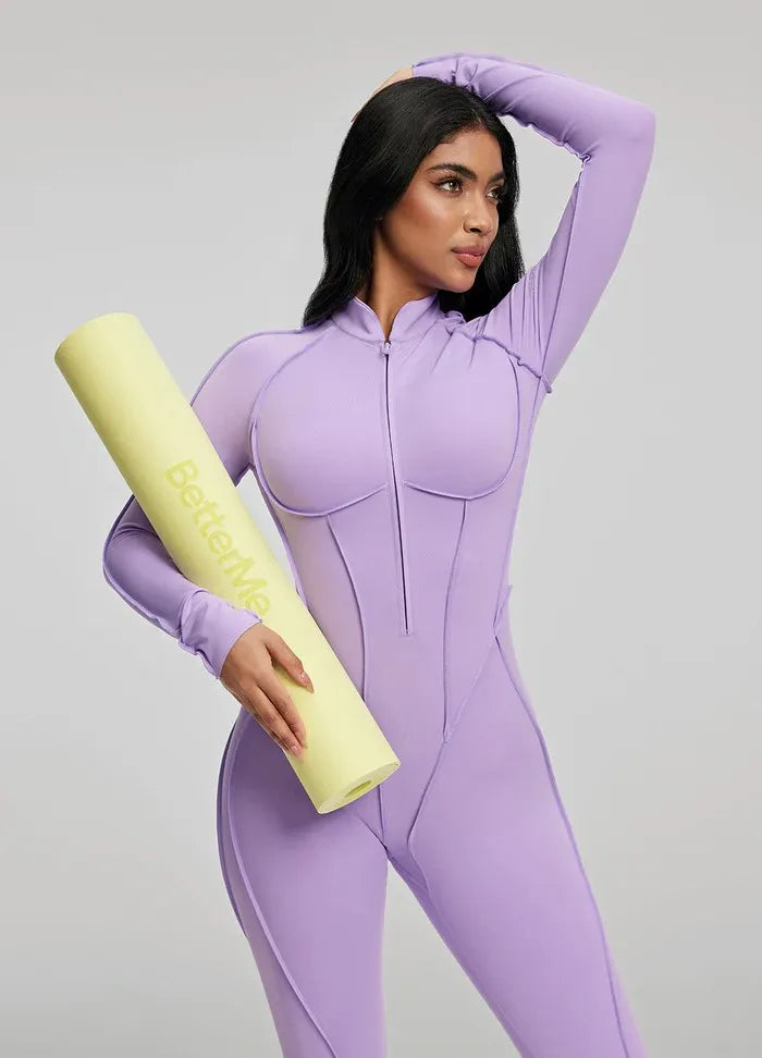 10 Colors S-XL NEW Arrivals Custom Zippered Front Women Long Sleeve Yoga Jumpsuit One Piece Workout Quick Dry Bodysuit Slim-Fit Bodysuit Backless Sports Rompers