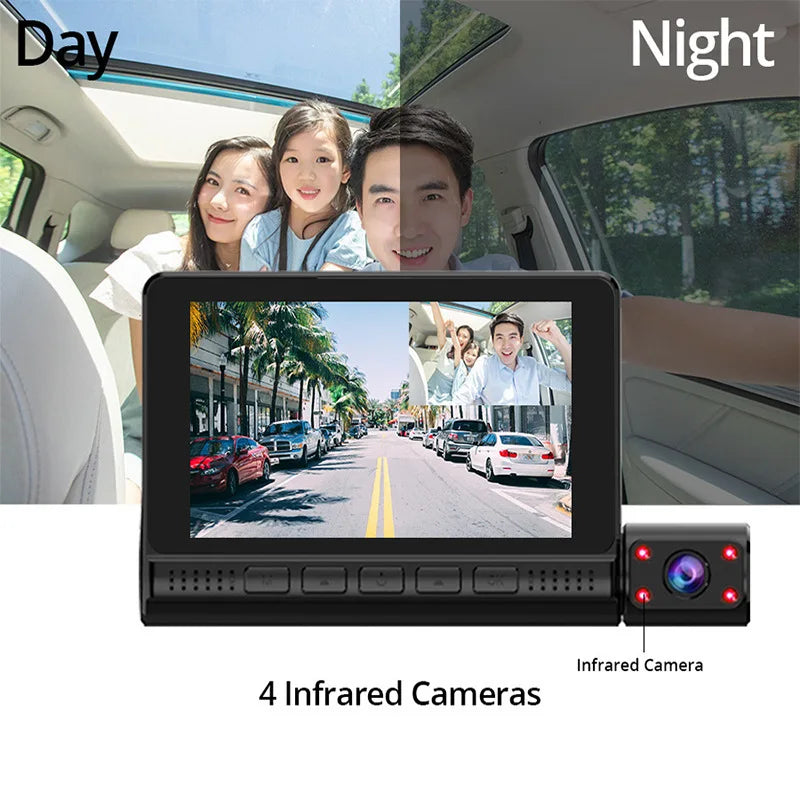 4 In 1Car DVR Dash Cam for Cars 3 Lens Video Recorder Carplay Mirror Black Box IPS 1080P HD Touch Screen Car Safety  Accessories