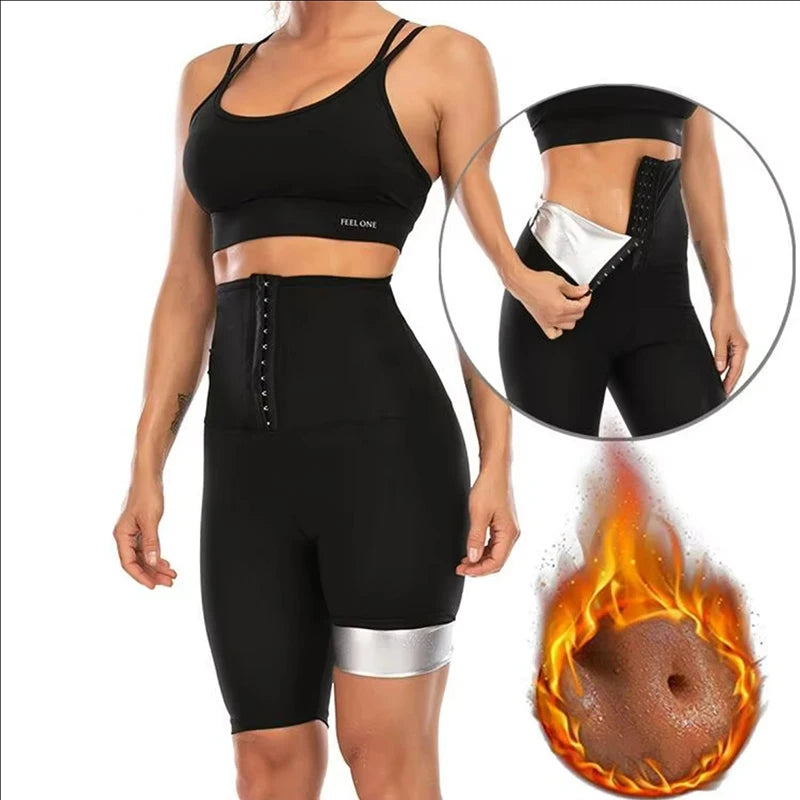 S-5XL Shorts and Long Tight Leggings Women's High Waist Compression Thermal Workout Exercise Body Shaper Tights Breasted Sweat Pants Shorts Sauna Suit for Home Use