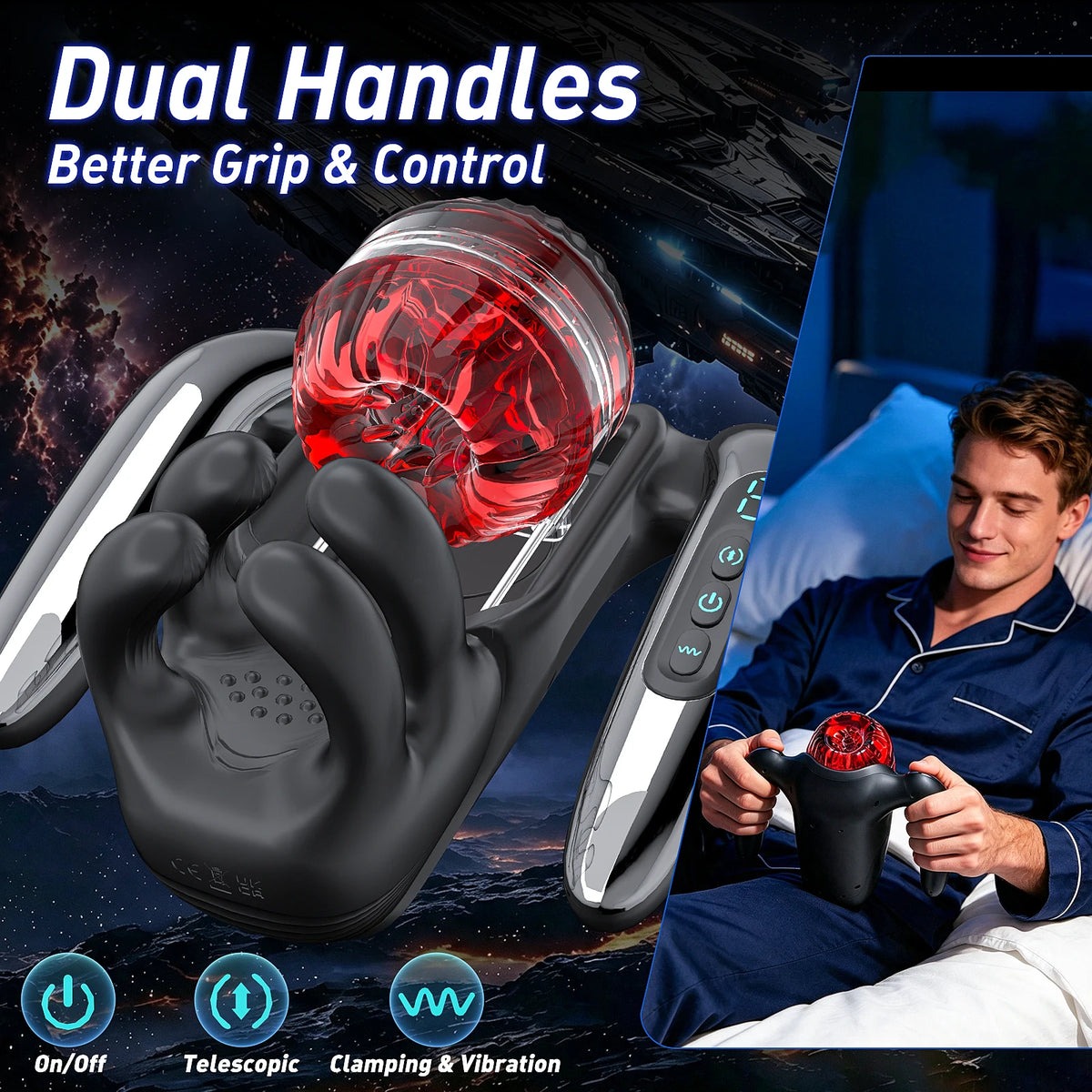 3 in 1 Dual Handle Control Granular Inner Sleeve Rechargeable Adult Sex Toy Clamping Vibration Telescopic USB Male Masturbator Adults Sex Store Supplies