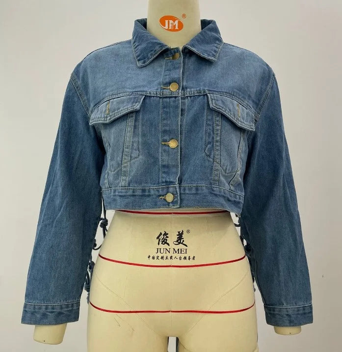 S-3XL New Fashion Casual  Graffiti Mini Bomber Denim Women's Jackets Pocket Button Coat Autumn Spring Women Streetwear Jeans Coats Casual Clothing Supplies