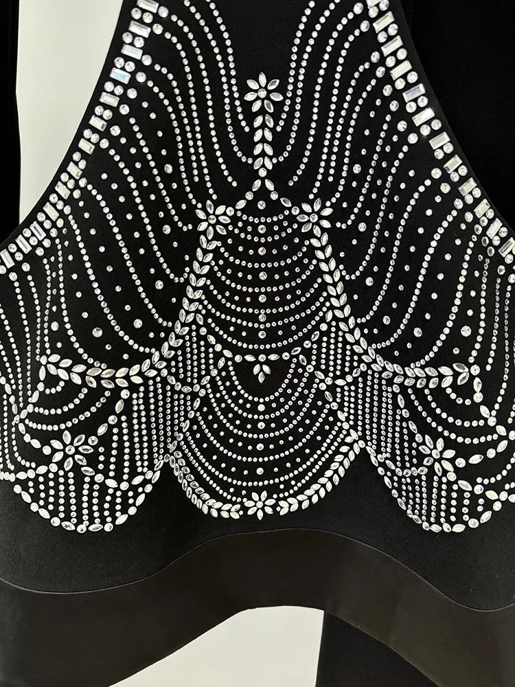 Boutique HOT SALE NEW Arrivals 2 PCS Set S-2XL High Street Fashion Elegant Cutout Rhinestones Diamonds Luxury Black Blazer Jacket Pants  Women Suit Set Ladies Luxury Apparel Supplies