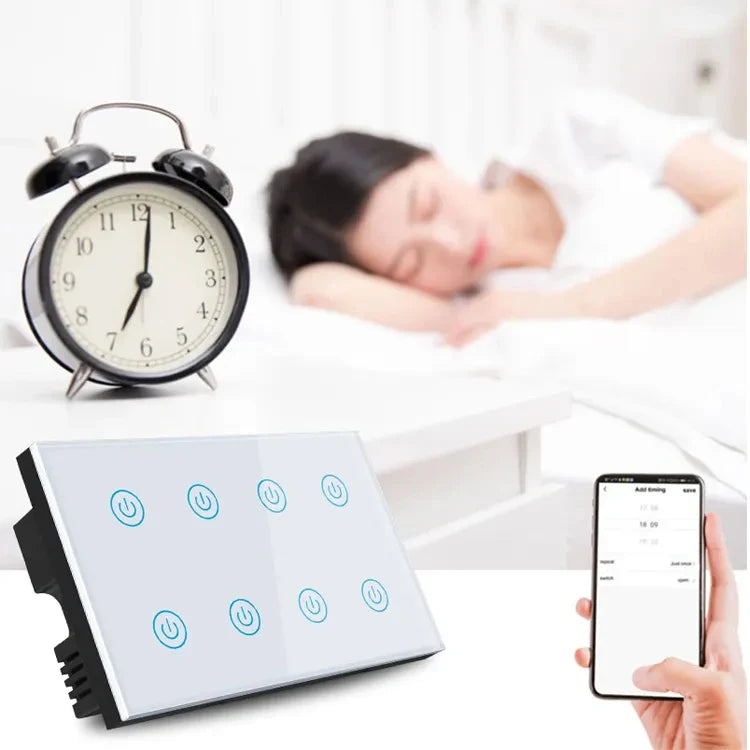 147mm TUYA Alexa Voice Google Work Wi-Fi Remote Control and Touch Switch Power Monitor Wall Electrical Light Switch Smart Touch 8 Gang Switch Panel Home Office Appliances Lighting Supplies.