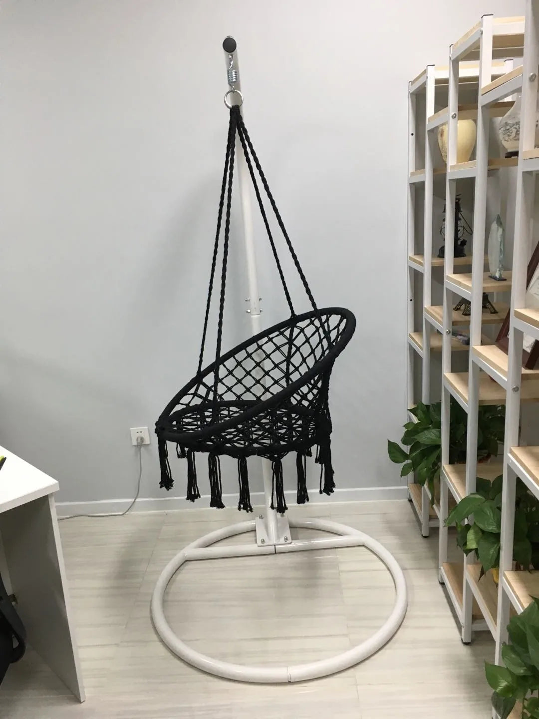 Black and White Color Home Outdoor Garden Patio Courtyard High Quality 120cm Cotton Rope Hammock Hanging  Swing Chair Furniture Accessories