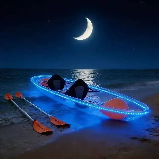 2 Persons 3.35M with Luxury Seat Transparent PC Kayak with LED Light Crystal Clear Bottom Canoe for Night Tour Suitable for Outdoor Sightseeing for Sea Ocean River Lakes Romantic Tour