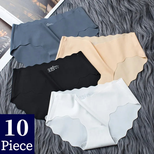 10PCS/Set Seamless Women's Panties Silk Satin Underwear Sports Breathable Briefs Comfort Lingerie Hot Sale Woman Underpants