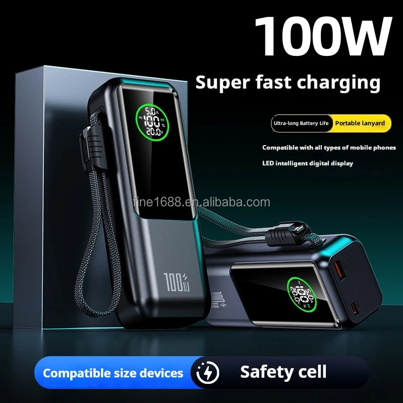 Laptop Power Bank Equipped with 100W Power Supply and TFT Display Screen for ultra Fast Charging 26800mAh Portable Power Bank