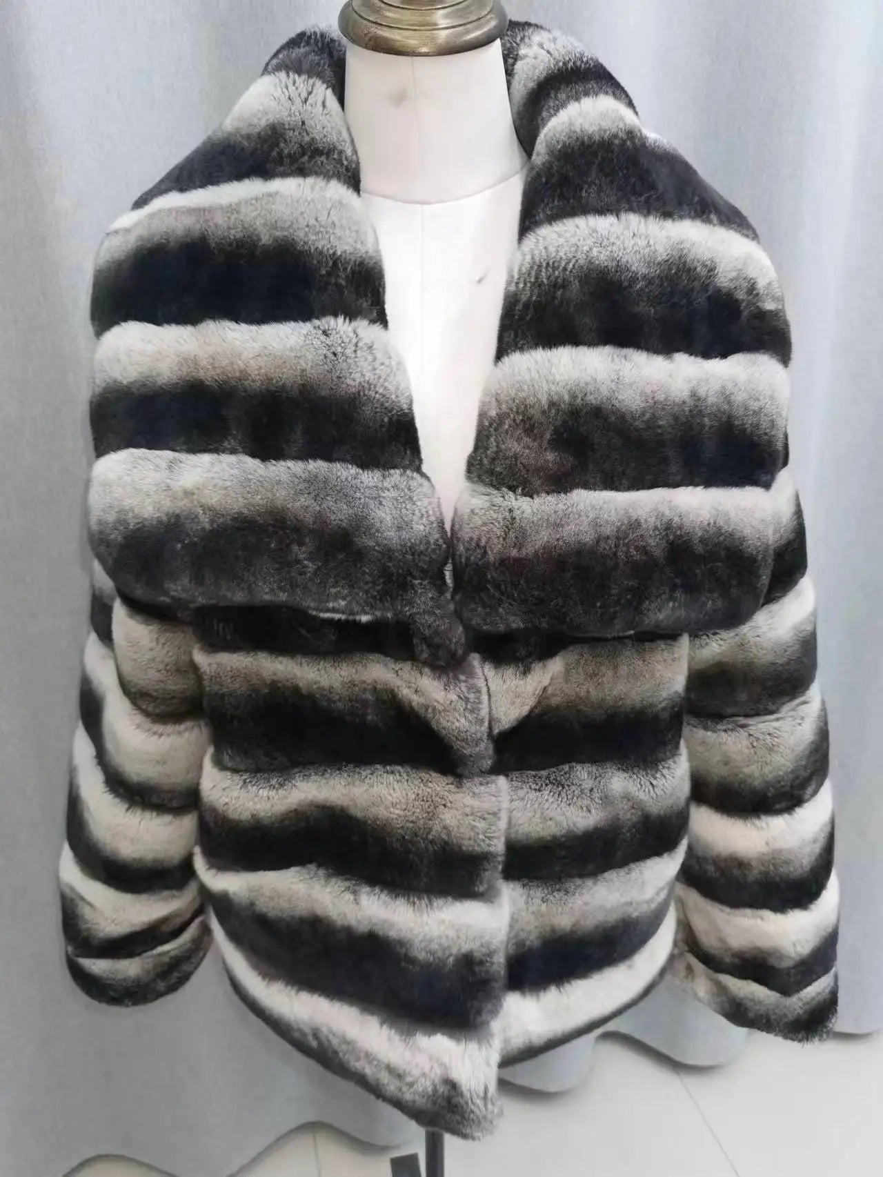Boutique Gala HOT SALE S-3XL Women's High Level Natural Rex Rabbit Chinchilla Real Fur Coat Dyed  Color Winter Warm Long  Fur Overcoat Outerwear Jacket Ladies Luxury Apparel Supplies