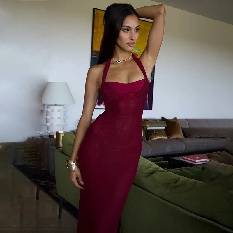 NEW Arrivals Black/Red Color Sexy Elegant Backless Sexy Maxi Dress for Women Fashion Lace-Up Sleeveless Bodycon Night Club Party Evening Long Dress Women's Apparel Sexy Clothing Supplies