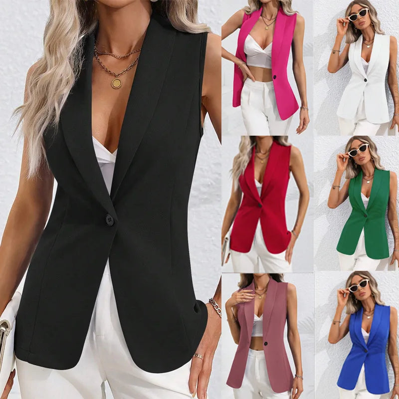 NEW Arrivals 8 Colors Elegant Ladies Midi Career Suit Office Lady Style Vest Button Professional Women's Casual Tops Waistcoat Outer Wear Suit Vest Women Clothing Supplies