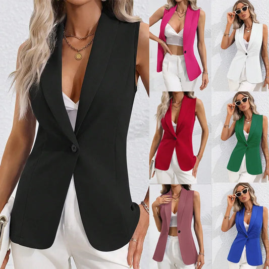 NEW Arrivals 8 Colors Elegant Ladies Midi Career Suit Office Lady Style Vest Button Professional Women's Casual Tops Waistcoat Outer Wear Suit Vest Women Clothing Supplies