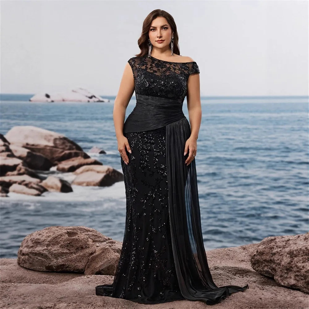 NEW Arrivals 5 Colors XL-4XL Plus Size Trendy Gowns for Curvy Ladies  Evening Party Wedding Guest Luxury Dresses High Waist One-Shoulder Sequined Elegant Mermaid Bridesmaid Dresses